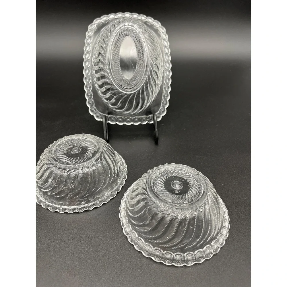 EAPG Beaded Swirl Bowl Set 3 Pieces Early American Pressed Glass